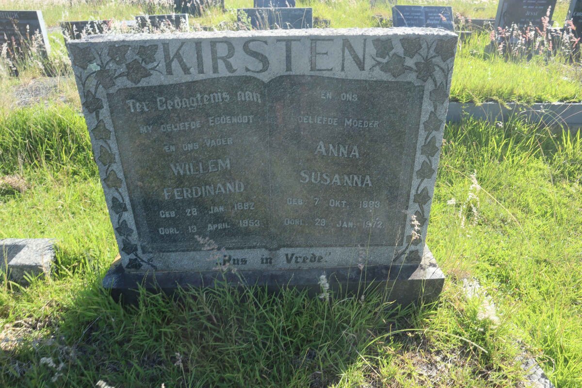 KIRSTEN Willem Ferdinand 1882-1953 &amp; Anna Susanna 1883-1972