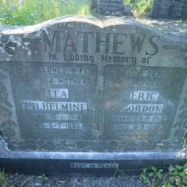 MATHEWS Eric Gordon 1912-1991 &amp; Ella Wilhelmine 1914-1965