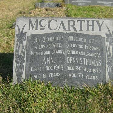 McCARTHY Dennis Thomas -1973 &amp; Ann -1963
