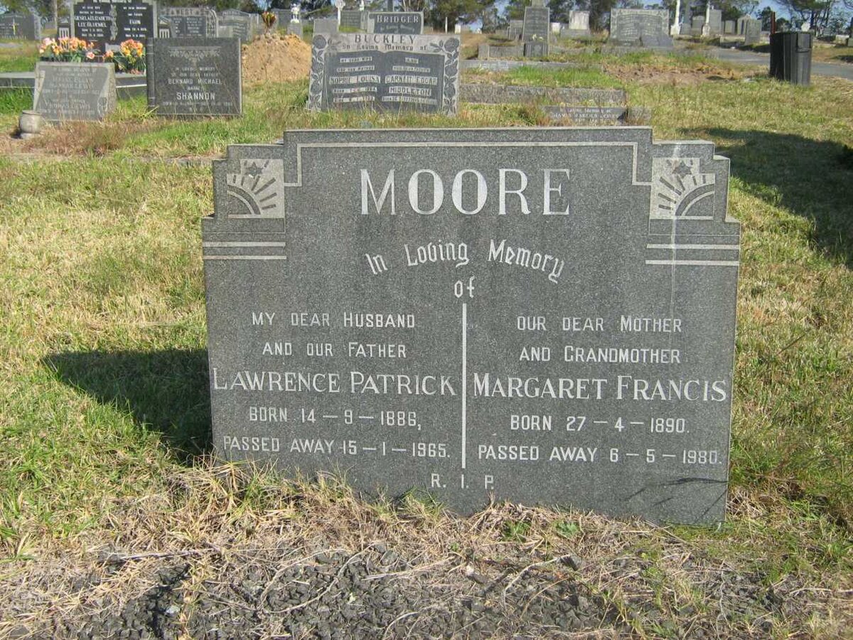 MOORE Lawrence Patrick 1886-1965 &amp; Margaret Francis 1890-1980