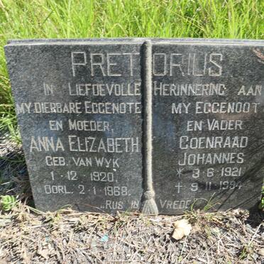 PRETORIUS Coenraad Johannes 1921-1994 &amp; Anna Elizabeth nee VAN WYK 1920-1968