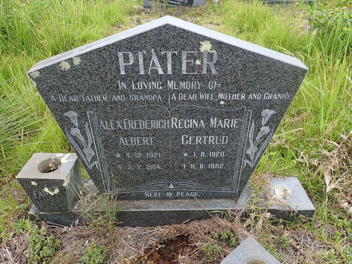 PIATER Alex Frederich Albert 1921-1984 &amp; Regina Marie Gertrud 1920-1982