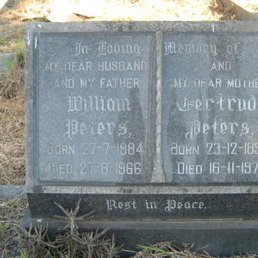 PETERS William 1884-1966 &amp; Gertrude 1897-1970