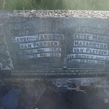 PLETZEN Carel Jakobus, van 1884-1955 &amp; Elise Maria Magaretha BOTHA 1890-1951