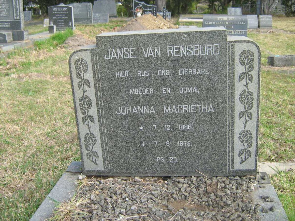 RENSBURG Johanna Magrietha, Janse van 1886-1975