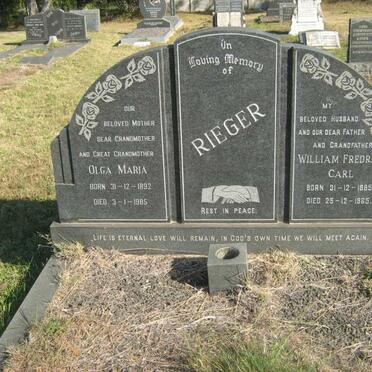 RIEGER William Fredrick Carl 1885-1965 &amp; Olga Maria 1892-1985