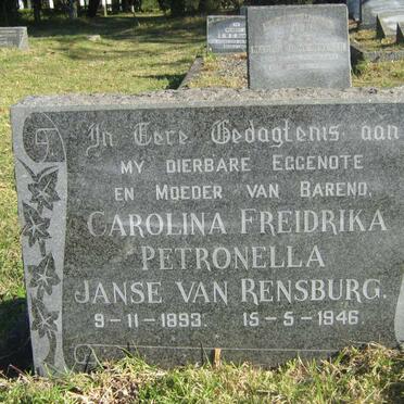 RENSBURG Carolina Freidrika Petronella, Janse van 1893-1946