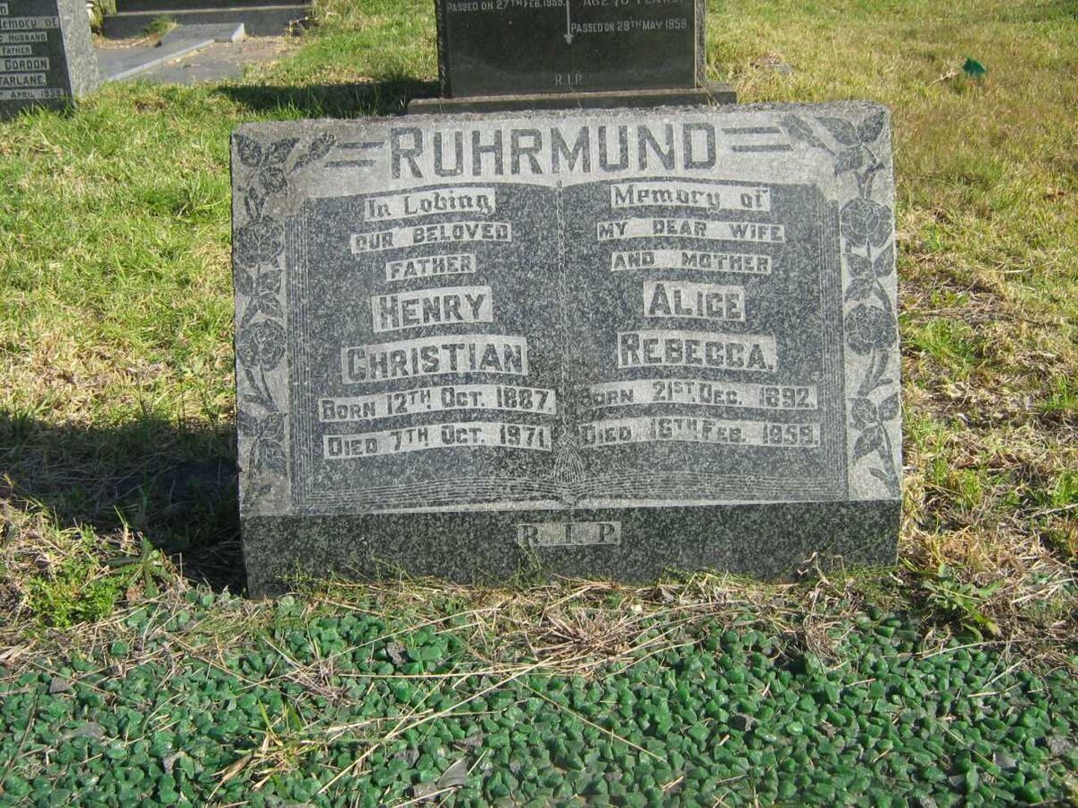RUHRMUND Henry Christian 1887-1971 &amp; Alice Rebecca 1892-1959