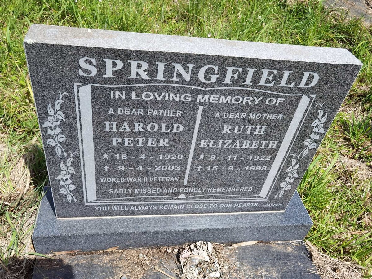 SPRINGFIELD Harold Peter 1920-2003 & Ruth Elizabeth 1922-1998