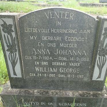VENTER William George 1902-1962 &amp; Anna Johanna 1904-1959