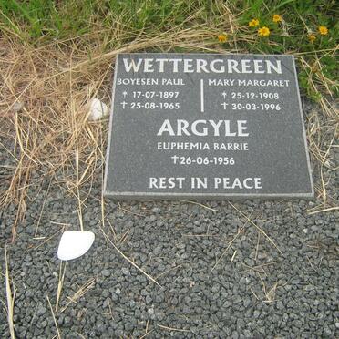 WETTERGREEN Boysen Paul 1897-1965 &amp; Mary Margaret 1908-1996 :: ARGYLE Euphemia Barrie -1956