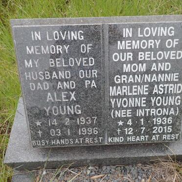 YOUNG Alex 1937-1996 &amp; Marlene Astrid Yvonne INTRONA 1936-2015