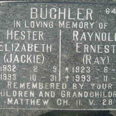 BÜCHLER  Raynold Ernest 1923-1993 &amp; Hester Elizabeth 1932-1993