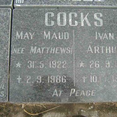 COCKS Ivan Arthur 1918-1990 &amp;  May Maud MATTHEWS 1922-1986
