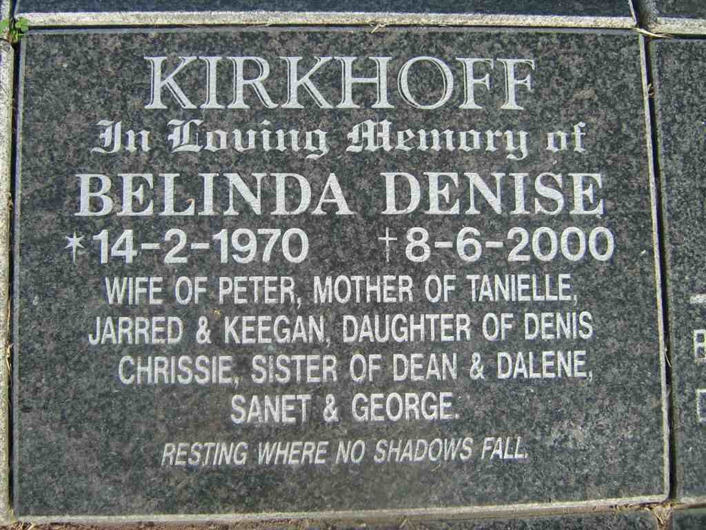 KIRKHOFF Belinda Denise 1970-2000