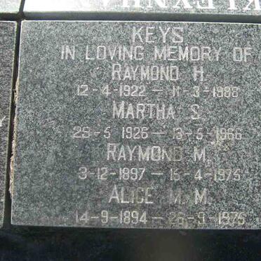 KEYS Raymond H. 1922-1988 &amp; Martha S. 1926-1966 :: KEYS Raymond M. 1897-1975 &amp; Alice M.M. 1894-1975