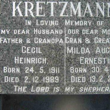 KRETZMANN Cecil Heinrich 1911-1989 &amp; Milda Auguste Ernestine 1913-2004