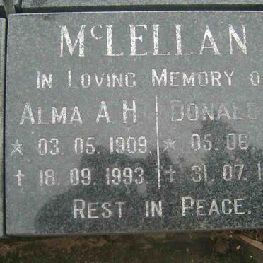 McLELLAN Alma A.H. 1909-1993 and Donald M. 1910-1996 (R20)