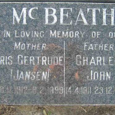 McBEATH  Charles John 1911-1970 &amp; Iris Gertrude JANSEN 1912-1999
