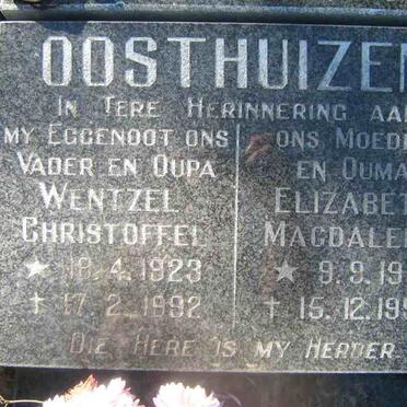 OOSTHUIZEN Wentzel Christoffel 1923-1993 &amp; Elizabeth Magdalena 1931-1993