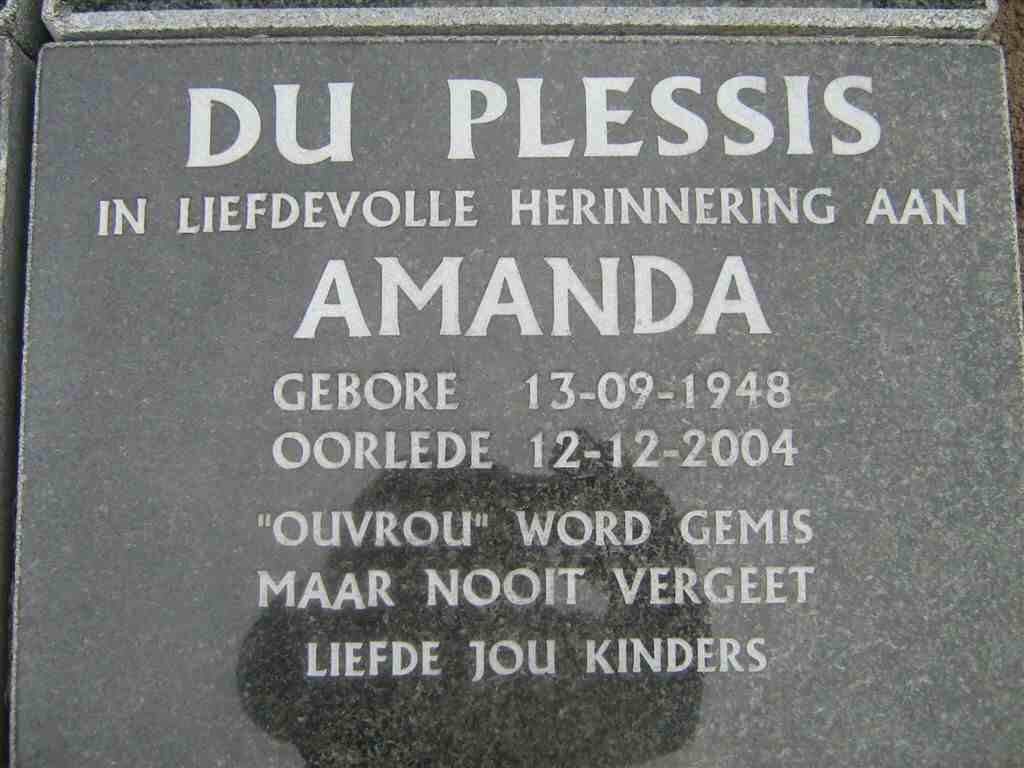 PLESSIS Amanda, du 1948-2004