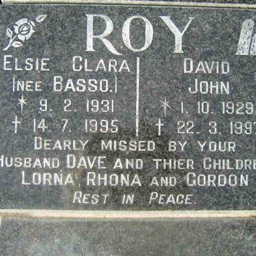 ROY  David John 1929-1997 &amp; Elsie Clara BASSO 1931-1995