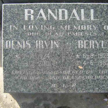 RANDALL Denis Irvin 1924-2001 &amp; Beryl 1929-1982