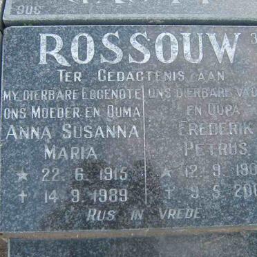 ROSSOUW Frederik Petrus 1908-2001 &amp; Anna Susanna  Maria 1915-1989