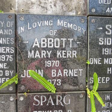 ABBOTT John Barnet -1973 &amp; Mary Kerr -1970