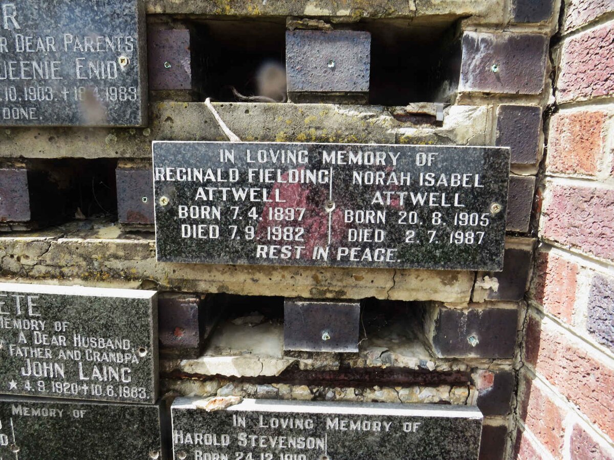 ATTWELL Reginald Fielding 1897-1982 &amp; Norah Isabel 1905-1987