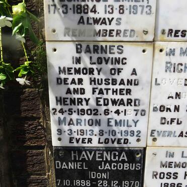 BARNES Henry Edward 1902-1970 &amp; Marion Emily 1913-1992