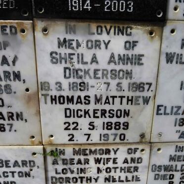 DICKERSON Thomas Matthew 1889-1970 &amp; Sheila Annie 1891-1967