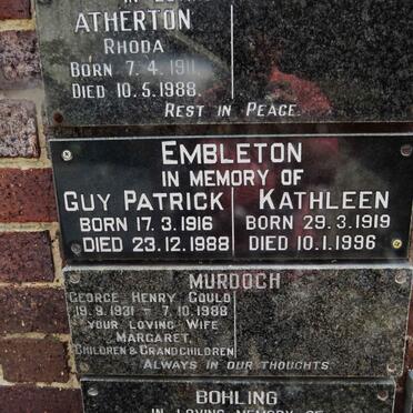 EMBLETON Guy Patrick 1916-1988 &amp; Kathleen 1919-1996