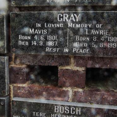 GRAY Lawrie 1900-1996 &amp; Mavis 1901-1987