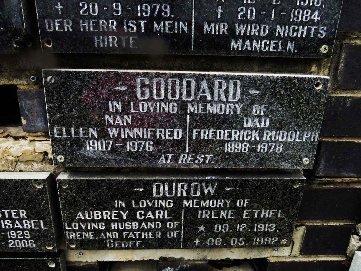 GODDARD Frederick Rudolph 1898-1978 &amp; Ellen Winnifred 1907-1976