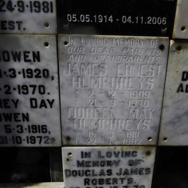 HUMPHREYS James Ernest 1909-1970 &amp; Doreen May 1911-1982