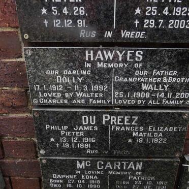 HAWYES Wally 1908-2009 &amp; Dolly 1912-1992