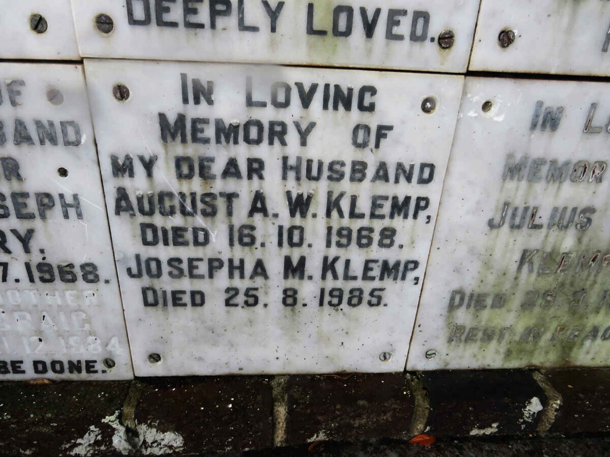 KLEMP August A.W. -1968 &amp; Josepha M. -1985