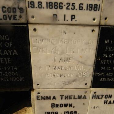 LANE Evelyn Lillian 1916-1983