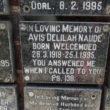 NAUDE Avis Delilah nee WELGEMOED 1919-1995