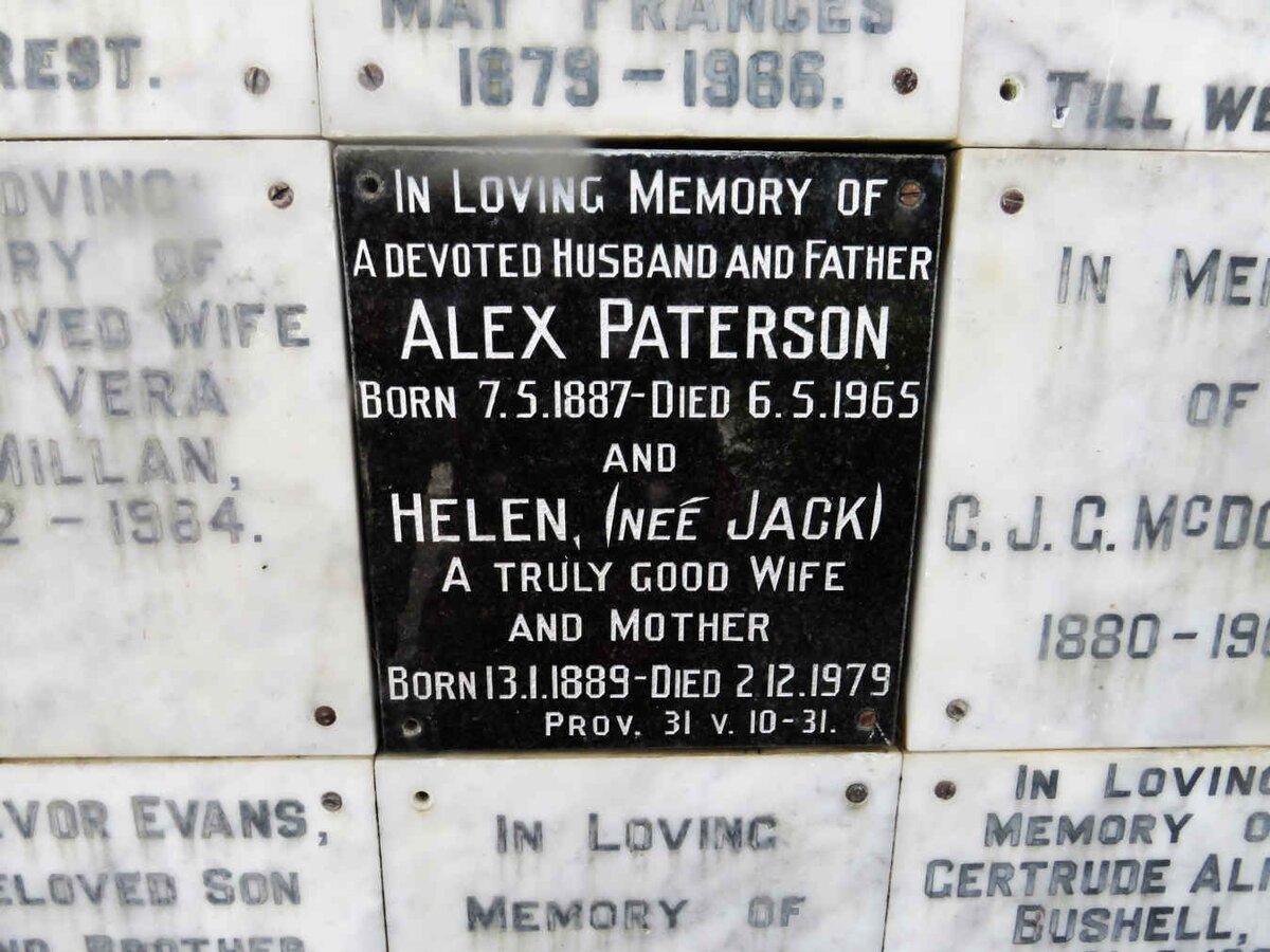 PATERSON Alex 1887-1965 &amp; Helen JACK 1889-1979