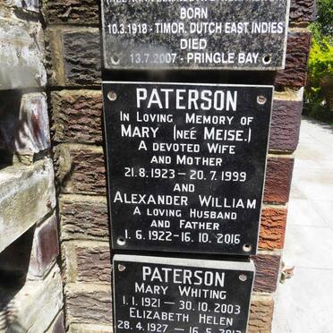 PATERSON Alexander William 1922-2016 &amp; Mary MEISE 1923-1999