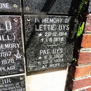 UYS Pat 1906-1984 &amp; Lettie 1914-1978