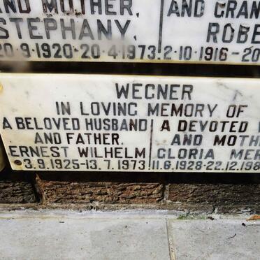 WEGNER Ernest Wilhelm 1925-1973 &amp; Gloria Merle 1928-1984