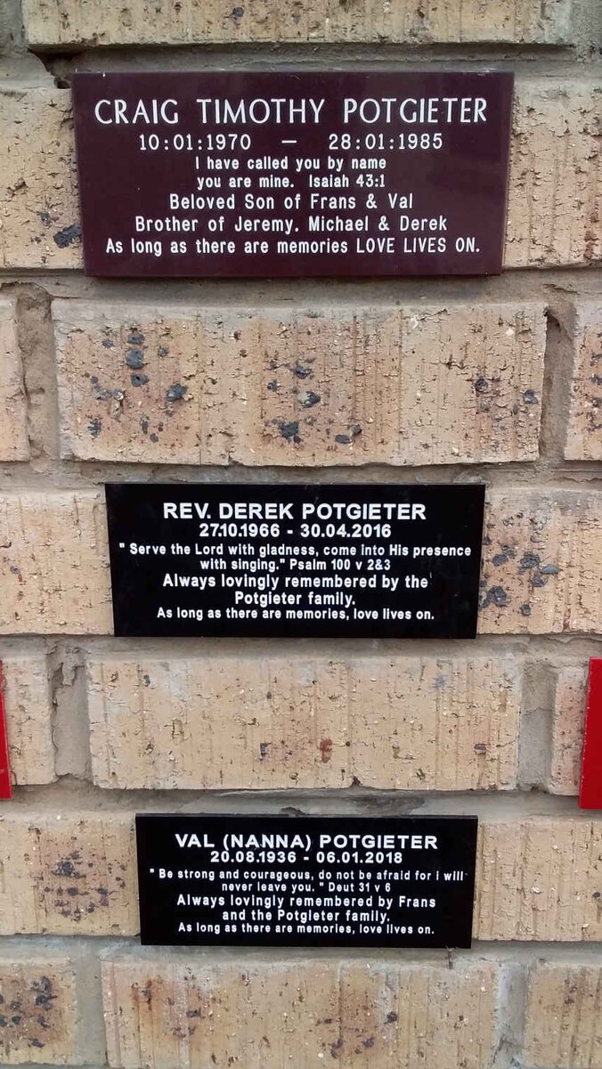 POTGIETER Craig Timothy 1970-1985 :: POTGIETER Derek 1966-2016 :: POTGIETER Val 1936-2018