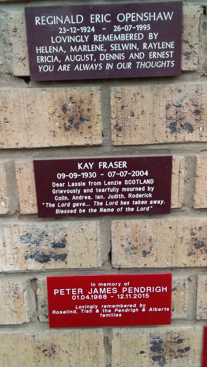 OPENSHAW Reginald Eric 1924-1995 :: FRASER Kay 1930-2004 :: PENDRIGH Peter James 1968-2015