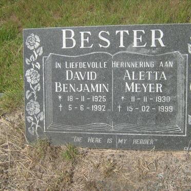 BESTER David Benjamin 1925-1992 &amp; Aletta Meyer 1930-1999