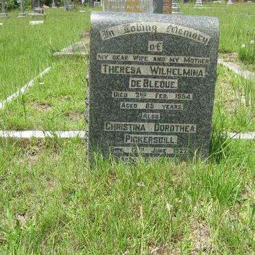 BLEQUE Theresa Wilhelmina, de -1954 :: PICKERSGILL Christina Dorothea -1922