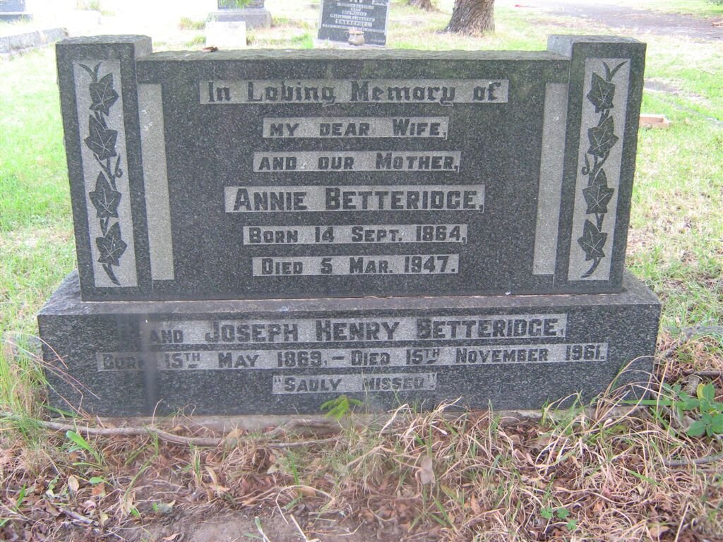 BETTERIDGE  Joseph Henry 1869-1961 &amp; Annie 1864-1947 