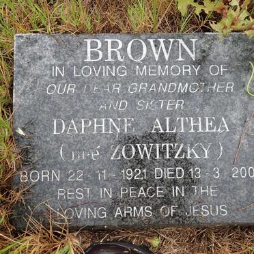 BROWN Daphne Althea nee ZOWITZKY 1921-2009